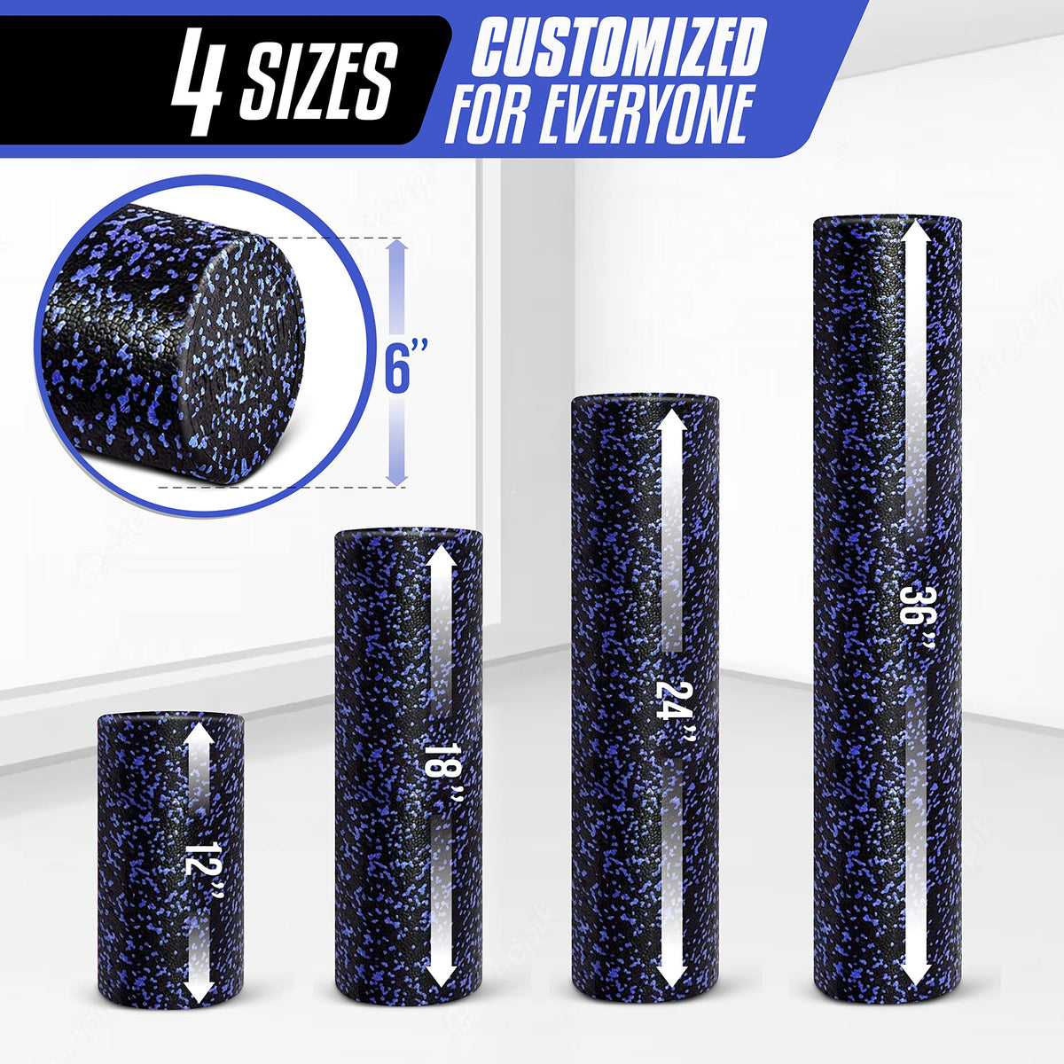 Yes4All High Density EPP Foam Roller 60cm Blue Speckled - Deep Tissue Muscle Massage Roller for Back, Legs, Gym and Yoga - Damaged Box