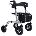 Rollator Walker with Seat - Lightweight Foldable All Terrain Aluminium Mobility Walker, 10 Inch Rubber Wheels, Backrest - Silver - New