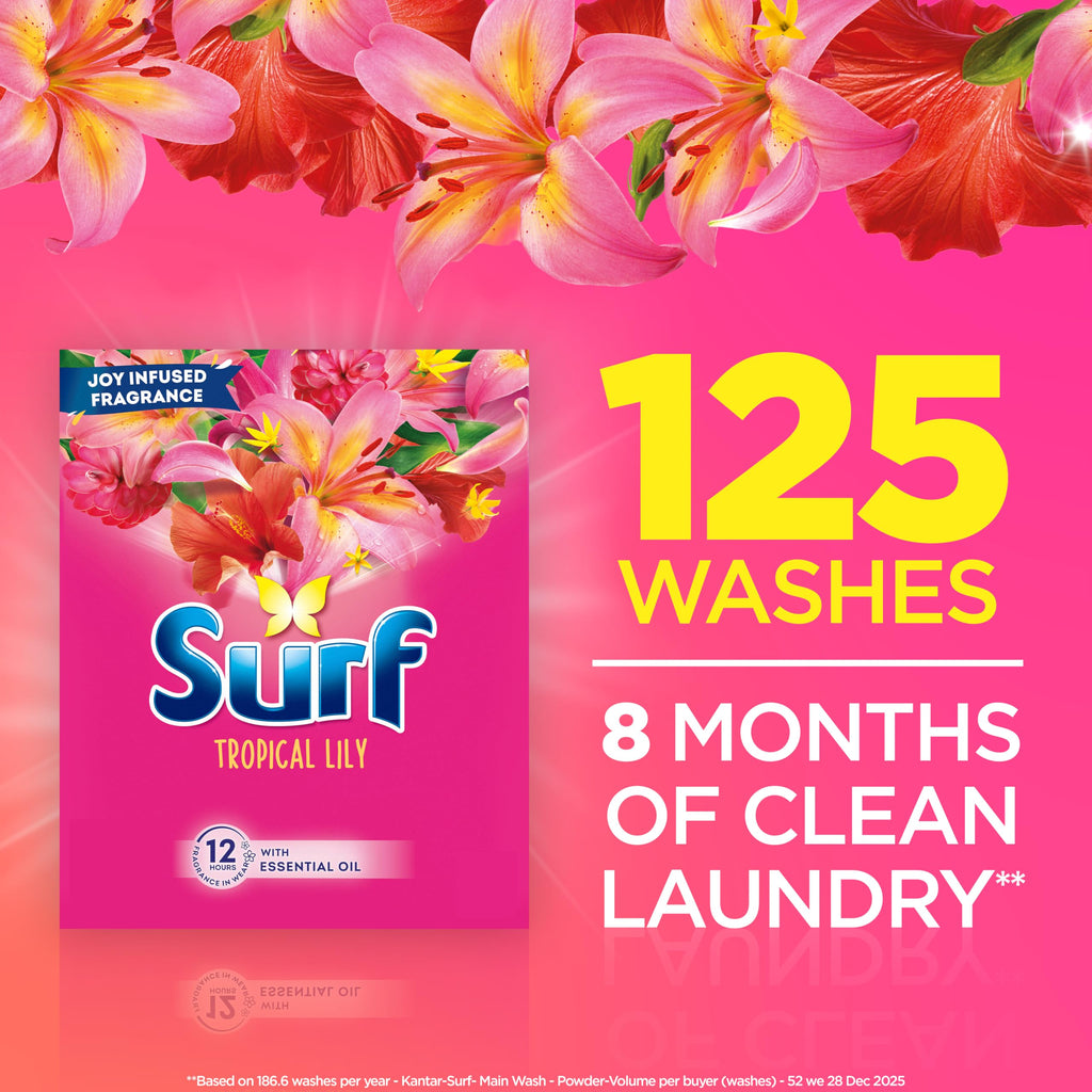Surf Tropical Lily Laundry Detergent Washing Powder - 125 Washes 6.25kg - Damaged Box