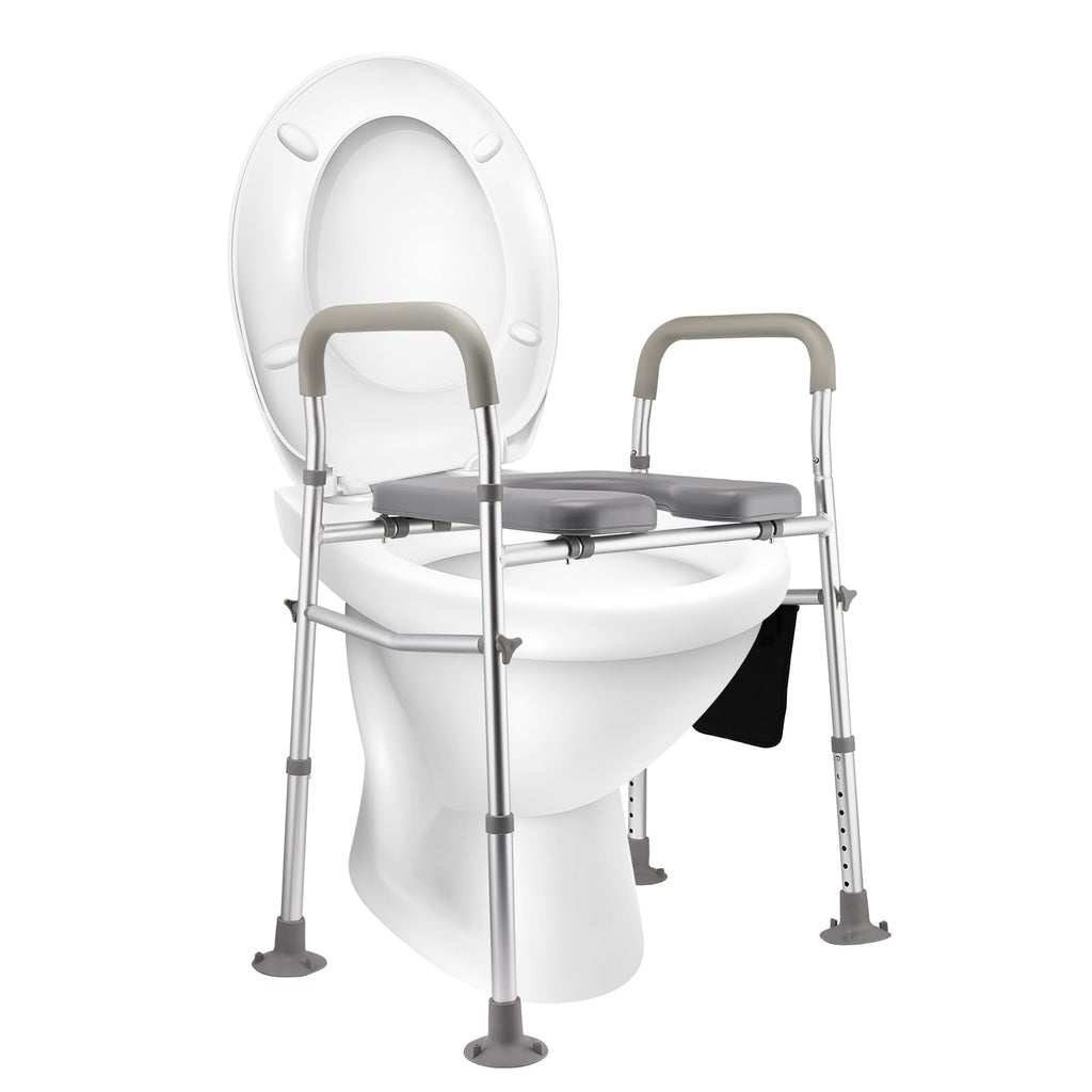Raised Toilet Seat with Handles - Adjustable 4 or 6 Inch Toilet Riser - Non-Slip Padded Seat 200kg Capacity for Elderly - Damaged Box