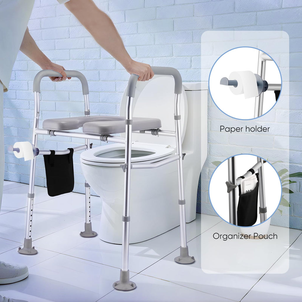 Raised Toilet Seat with Handles - Adjustable 4 or 6 Inch Toilet Riser - Non-Slip Padded Seat 200kg Capacity for Elderly - Damaged Box