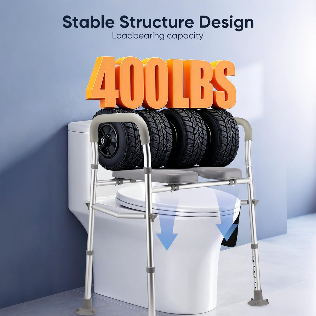 Raised Toilet Seat with Handles - Adjustable 4 or 6 Inch Toilet Riser - Non-Slip Padded Seat 200kg Capacity for Elderly - Damaged Box