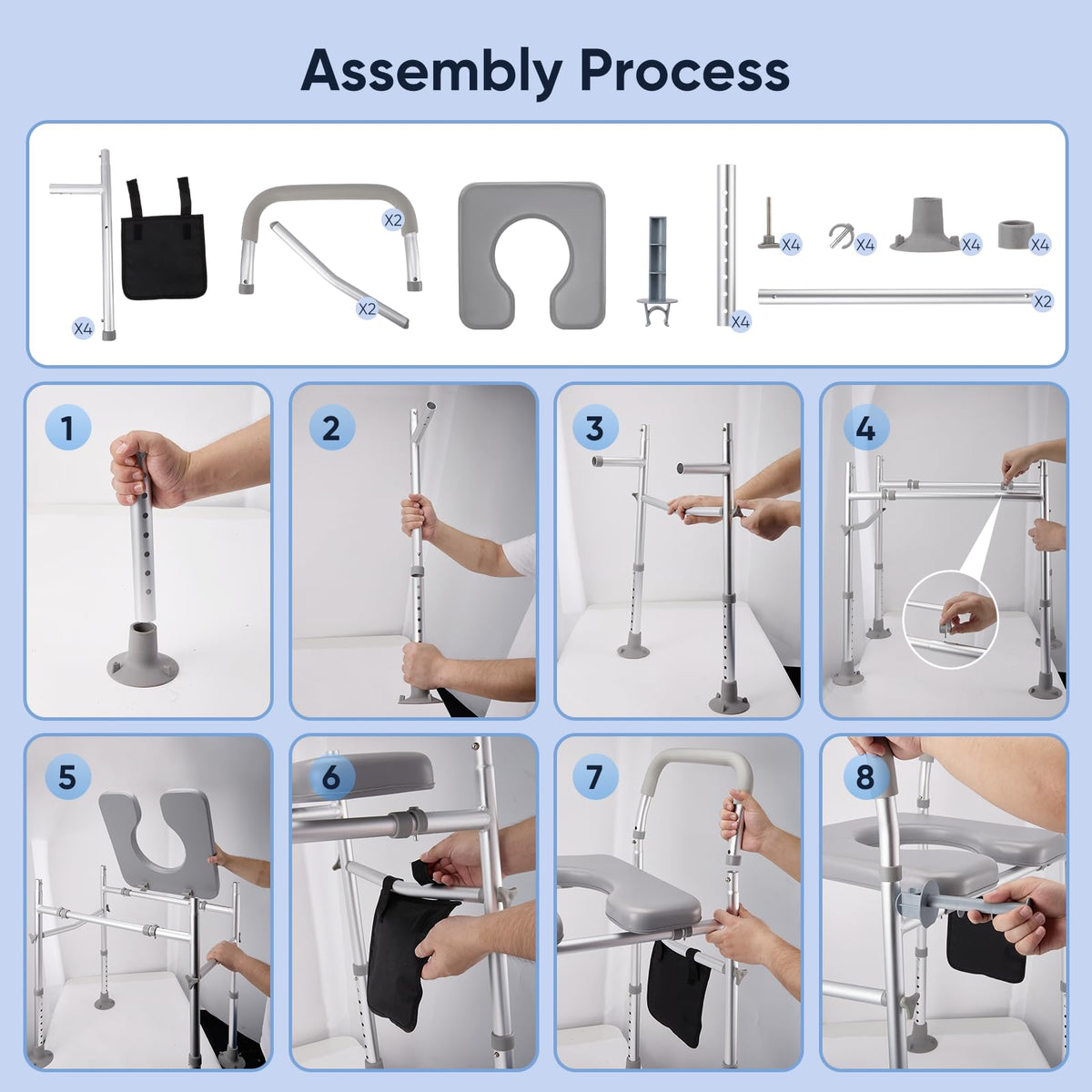 Raised Toilet Seat with Handles - Adjustable 4 or 6 Inch Toilet Riser - Non-Slip Padded Seat 200kg Capacity for Elderly - Damaged Box