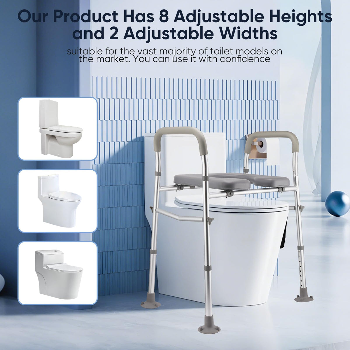 Raised Toilet Seat with Handles - Adjustable 4 or 6 Inch Toilet Riser - Non-Slip Padded Seat 200kg Capacity for Elderly - Damaged Box