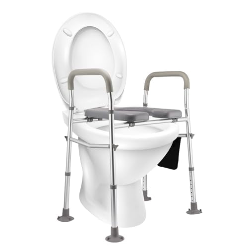 Raised Toilet Seat with Handles - Adjustable 4 or 6 Inch Toilet Riser - Non-Slip Padded Seat 200kg Capacity for Elderly - Damaged Box