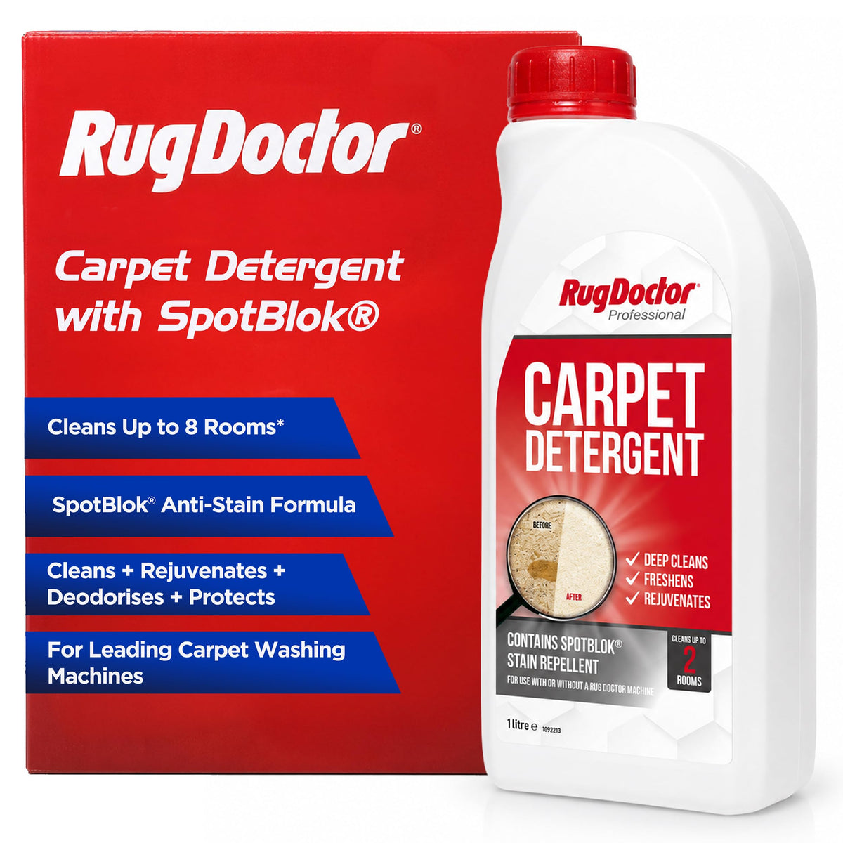 Rug Doctor Carpet Detergent with SpotBlok 1 Litre - 4-in-1 Carpet Cleaner Solution for Carpet Cleaning Machines - New - BBE 04/2031