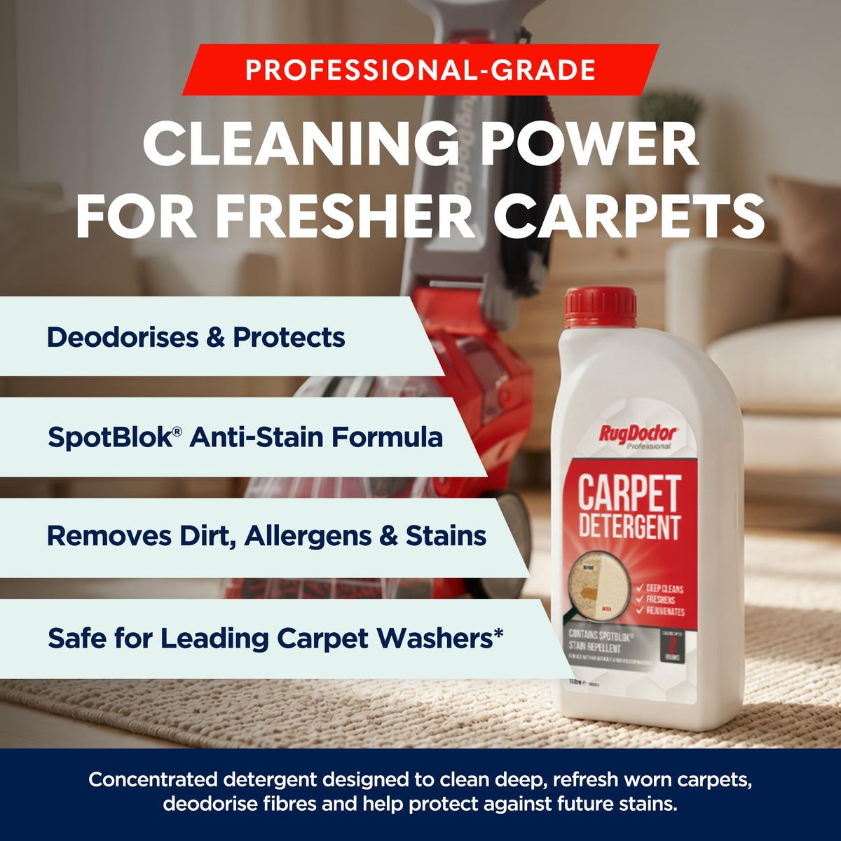 Rug Doctor Carpet Detergent with SpotBlok 1 Litre - 4-in-1 Carpet Cleaner Solution for Carpet Cleaning Machines - New - BBE 04/2031