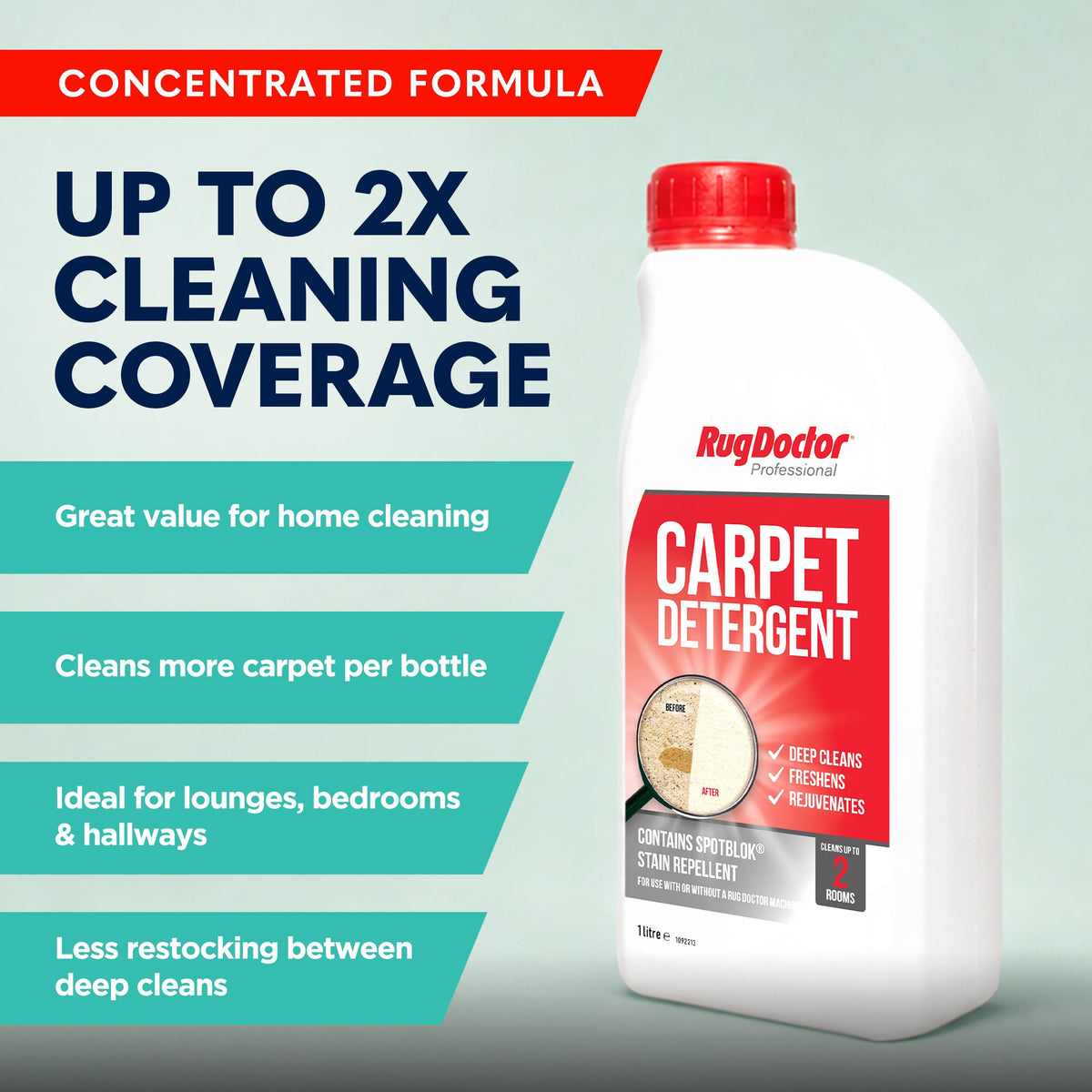 Rug Doctor Carpet Detergent with SpotBlok 1 Litre - 4-in-1 Carpet Cleaner Solution for Carpet Cleaning Machines - New - BBE 04/2031