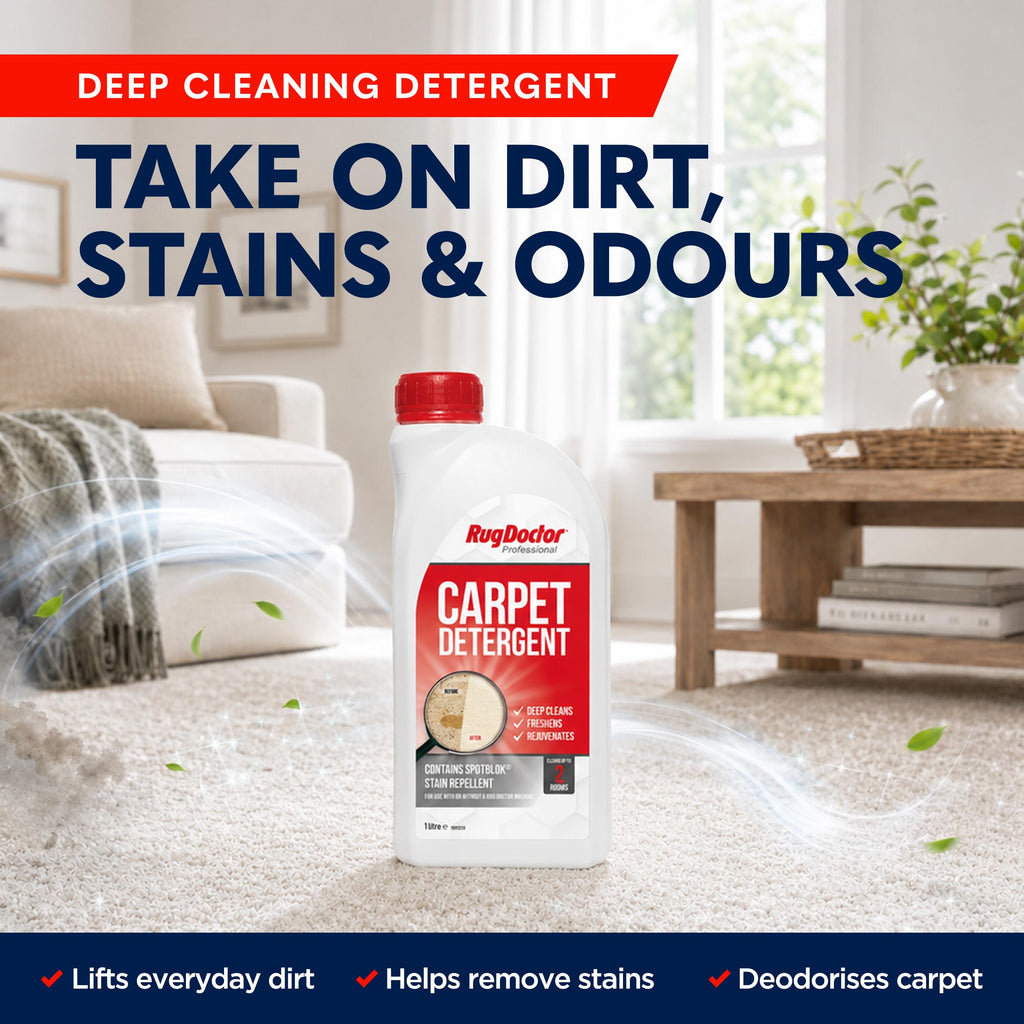 Rug Doctor Carpet Detergent with SpotBlok 1 Litre - 4-in-1 Carpet Cleaner Solution for Carpet Cleaning Machines - New - BBE 04/2031
