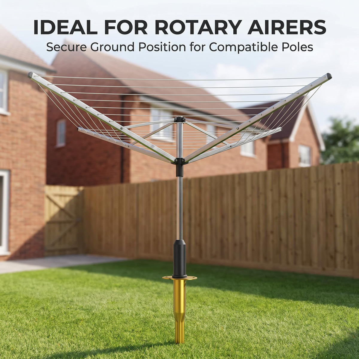 1ABOVE Metal Ground Spike Pole Holder 32-40mm - Base Socket for Rotary Washing Line Airer, Garden Parasol, Bird Feeder - Like New