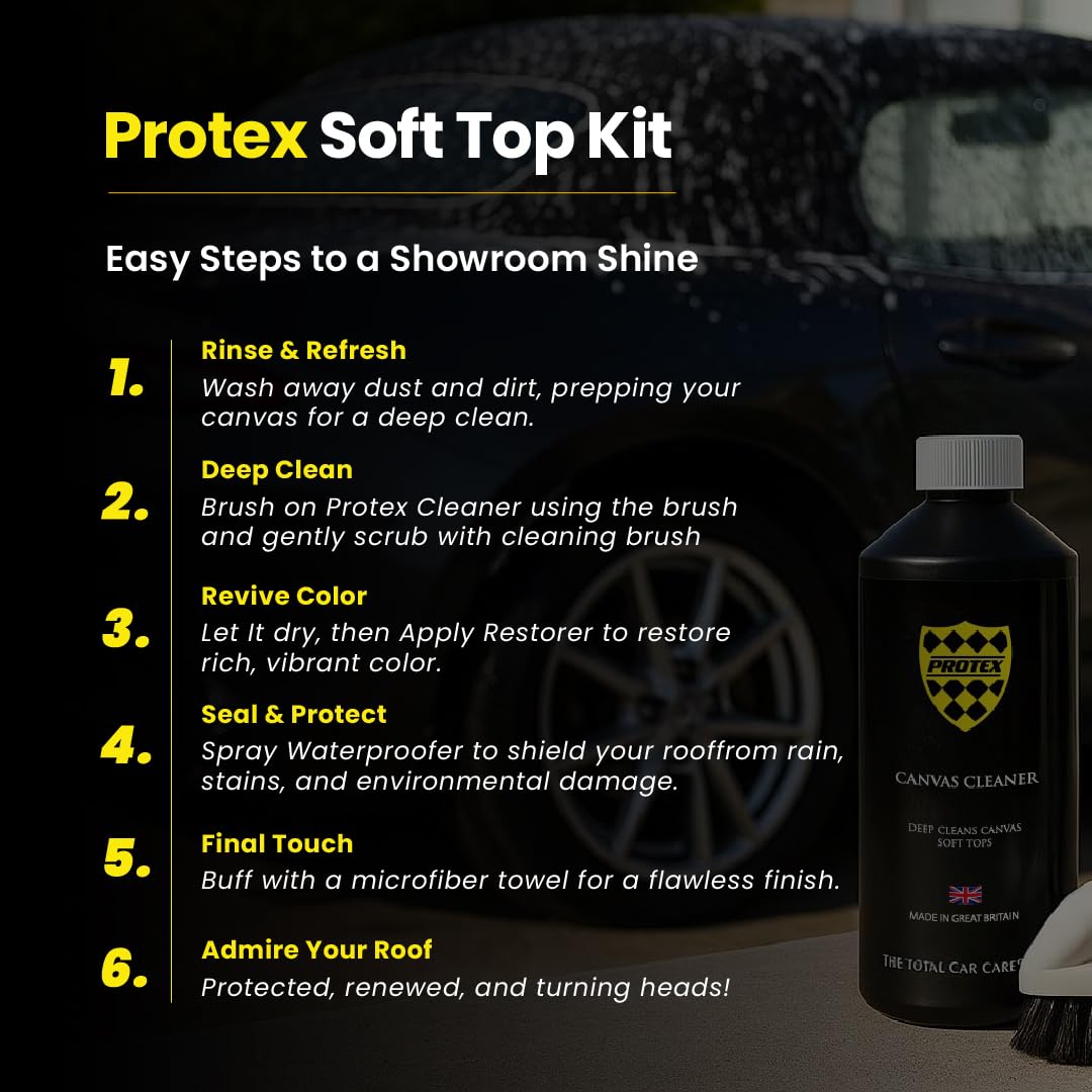 Protex Convertible Soft Top Care Kit - Canvas Cleaner, Black Restorer and Waterproofer - 500ml - Damaged Box