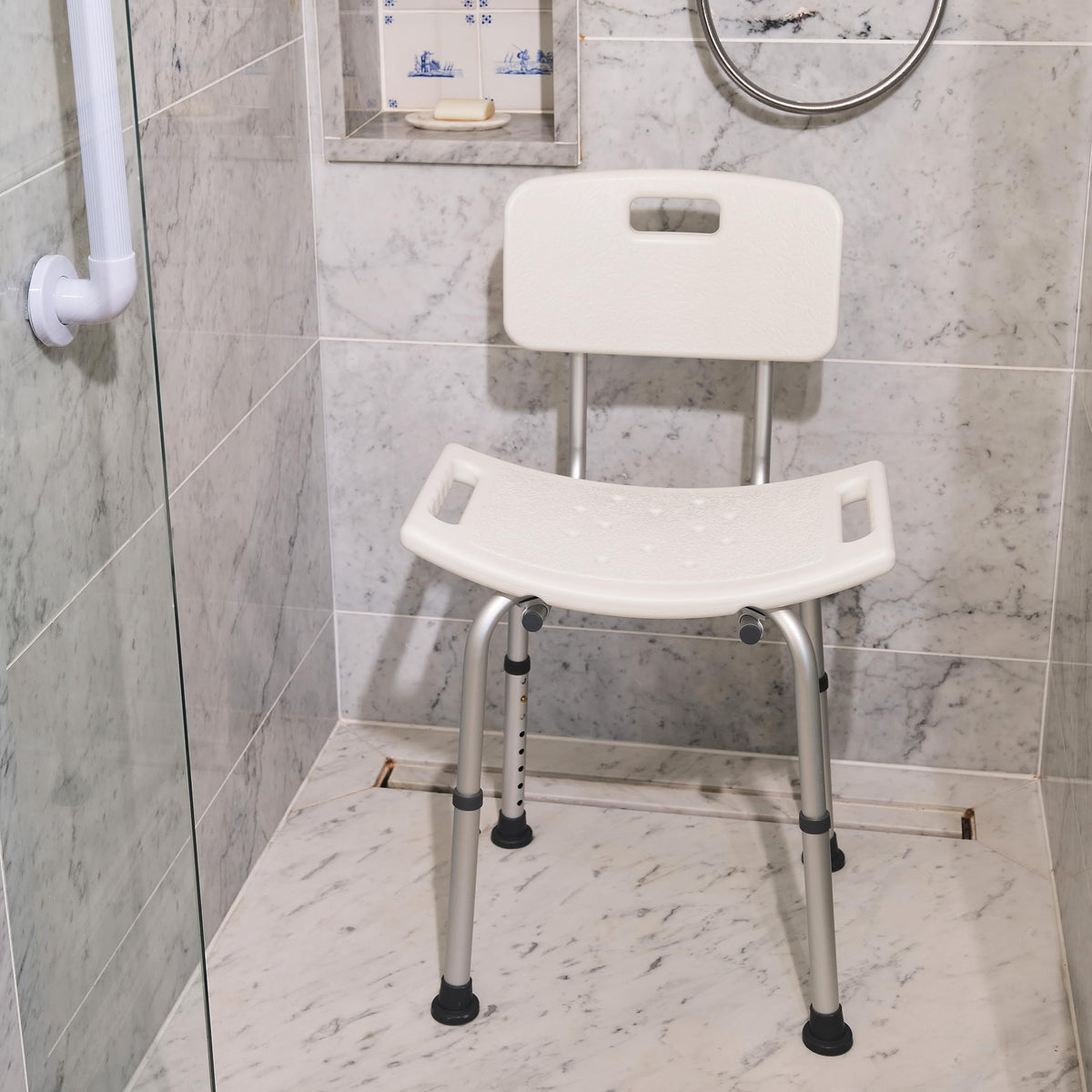 Shower Chair Stool with Backrest - Height Adjustable Bathroom Bath Seat Mobility Aid - Very Good