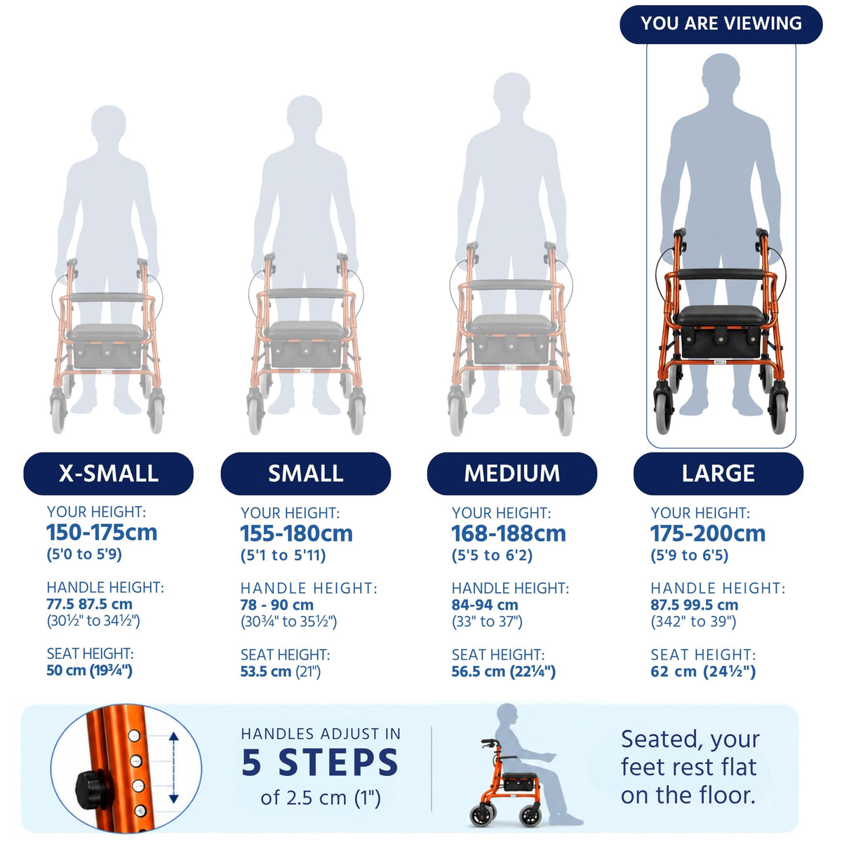 Days Lightweight Folding Rollator Walker with Seat - Mobility Walking Aid - Large, Orange - Very Good