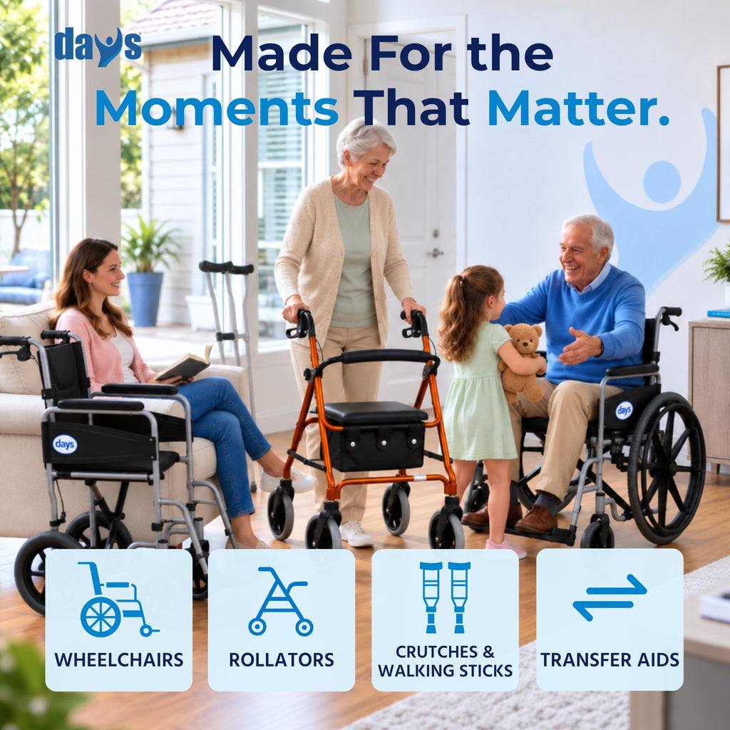 Days Lightweight Folding Rollator Walker with Seat - Mobility Walking Aid - Large, Orange - Very Good