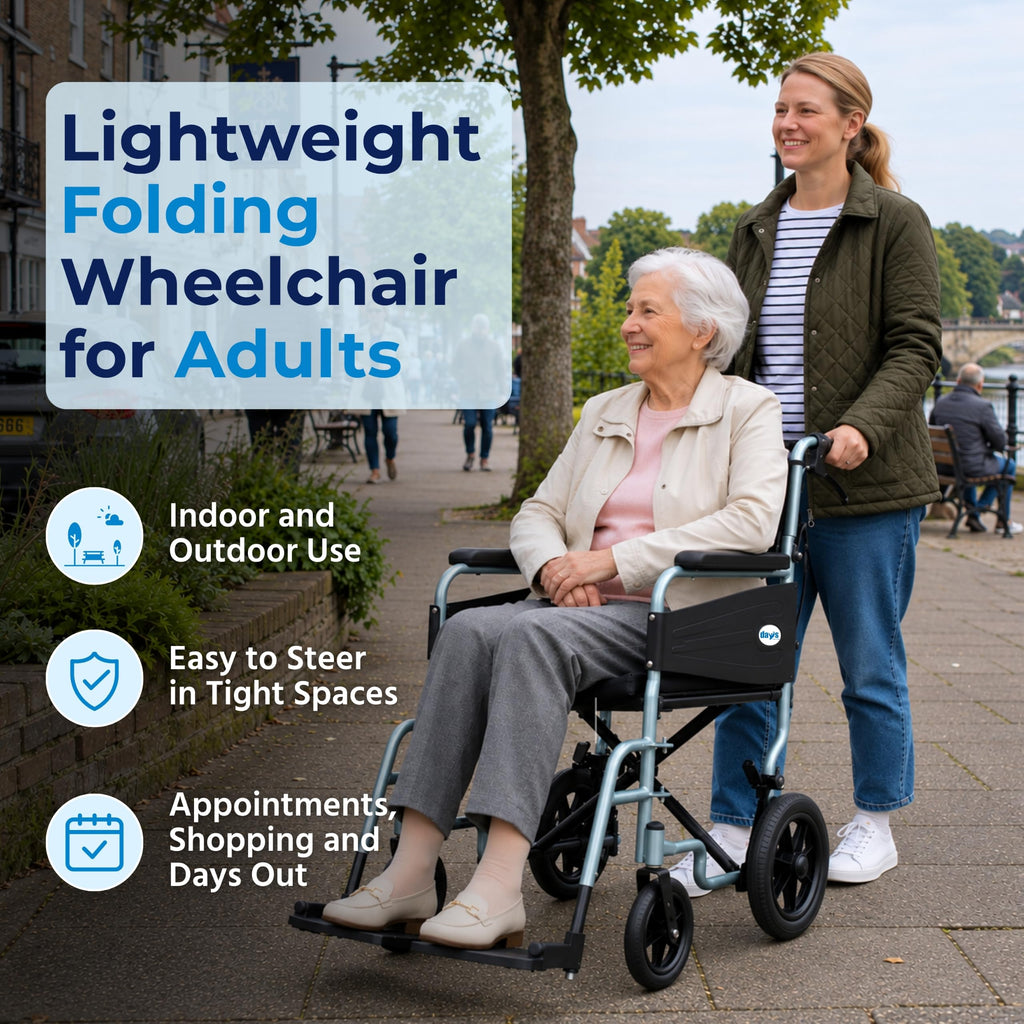 Days Compact Lightweight Folding Wheelchair for Adults - Blue Mobility Aid - Damaged Box