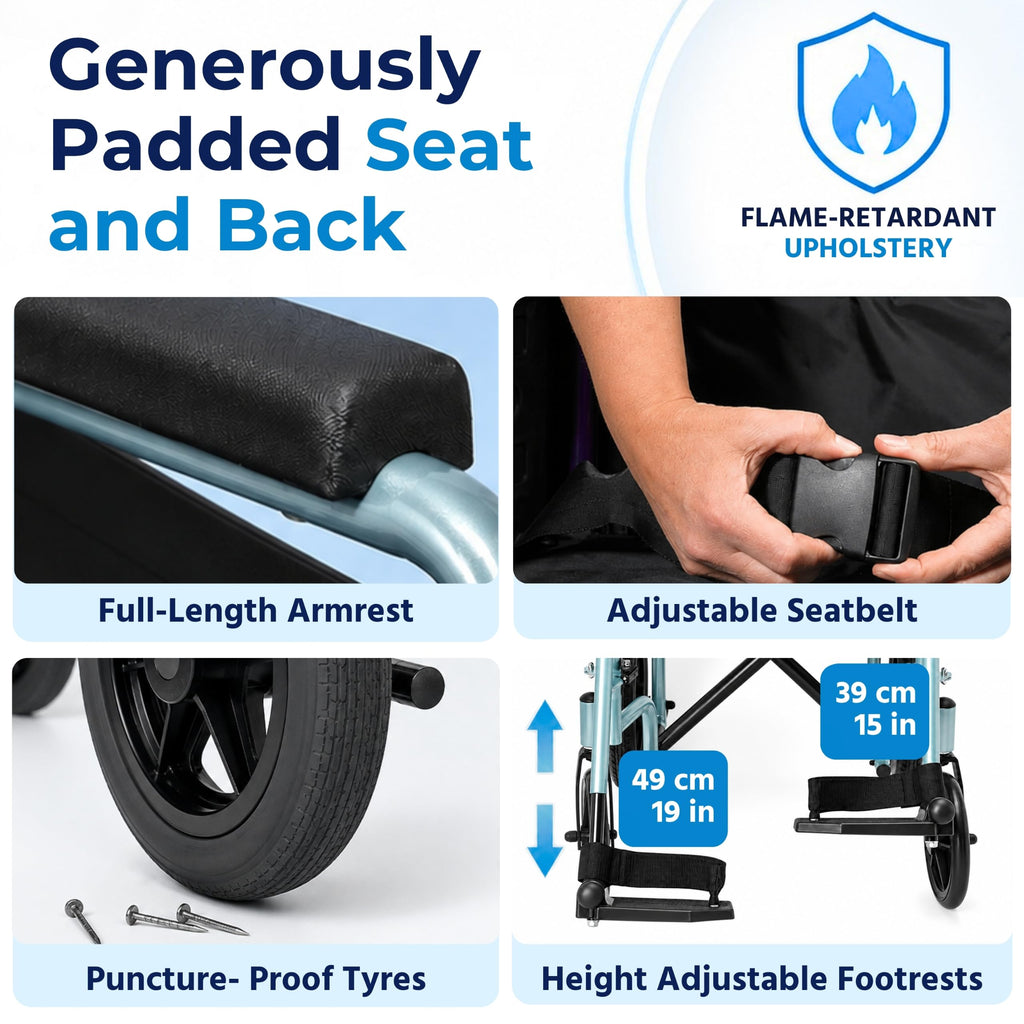 Days Compact Lightweight Folding Wheelchair for Adults - Blue Mobility Aid - Damaged Box