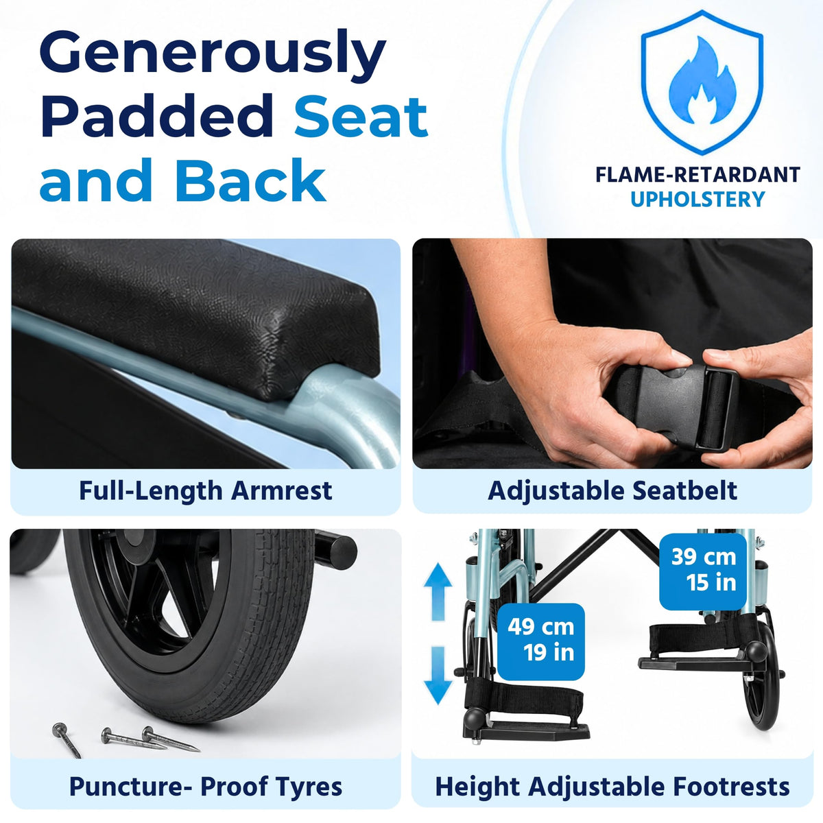 Days Compact Lightweight Folding Wheelchair for Adults - Blue Mobility Aid - Damaged Box