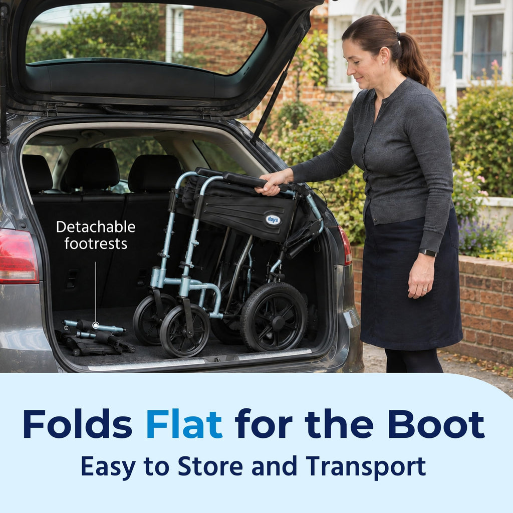Days Compact Lightweight Folding Wheelchair for Adults - Blue Mobility Aid - Damaged Box