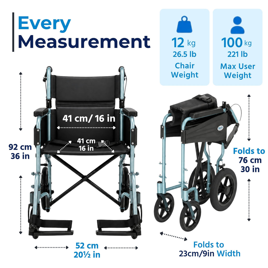 Days Compact Lightweight Folding Wheelchair for Adults - Blue Mobility Aid - Damaged Box