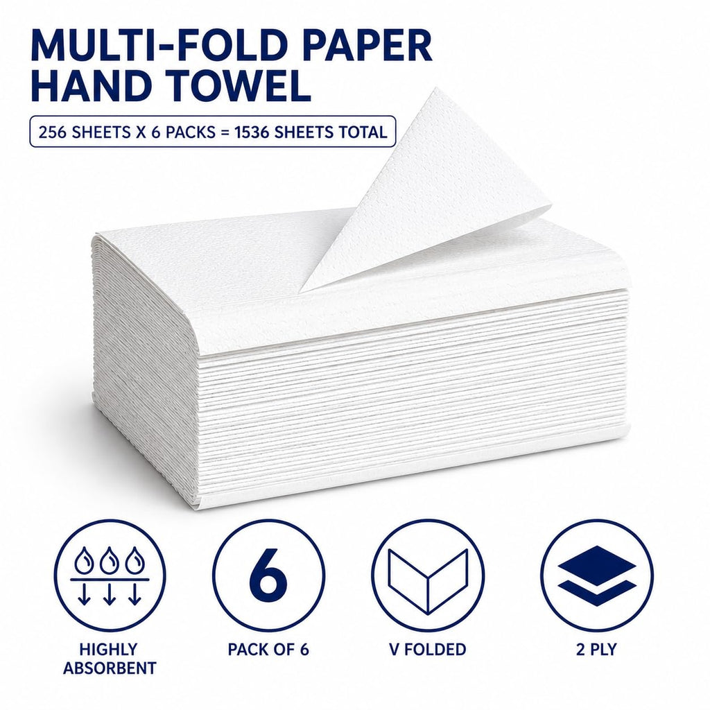 JOKOLO Commercial Singlefold V-Fold Paper Hand Towels - 2-Ply Pure Cellulose 22x21cm - 1596 Sheets (Pack of 6) - Damaged Box