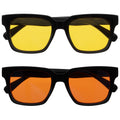 Opulize Era Polarised Sunglasses 2 Pack - Unisex Oversized Rectangular Black Frame Yellow Orange Lenses UV400 - Damaged Box