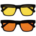 Opulize Era Polarised Sunglasses 2 Pack - Unisex Oversized Rectangular Black Frame Yellow Orange Lenses UV400 - Damaged Box