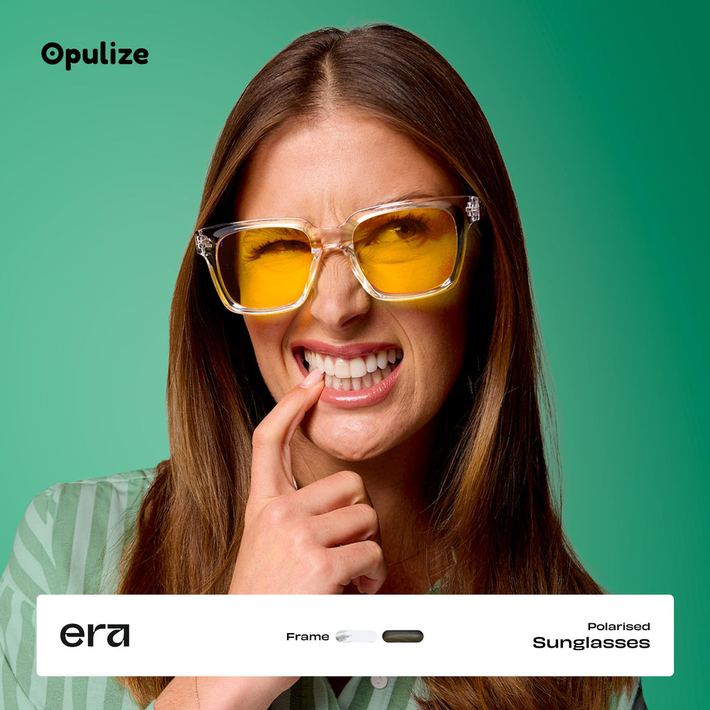 Opulize Era Polarised Sunglasses 2 Pack - Unisex Oversized Rectangular Black Frame Yellow Orange Lenses UV400 - Damaged Box
