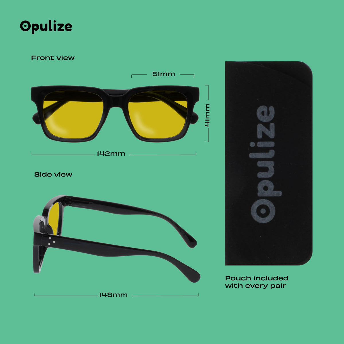 Opulize Era Polarised Sunglasses 2 Pack - Unisex Oversized Rectangular Black Frame Yellow Orange Lenses UV400 - Damaged Box