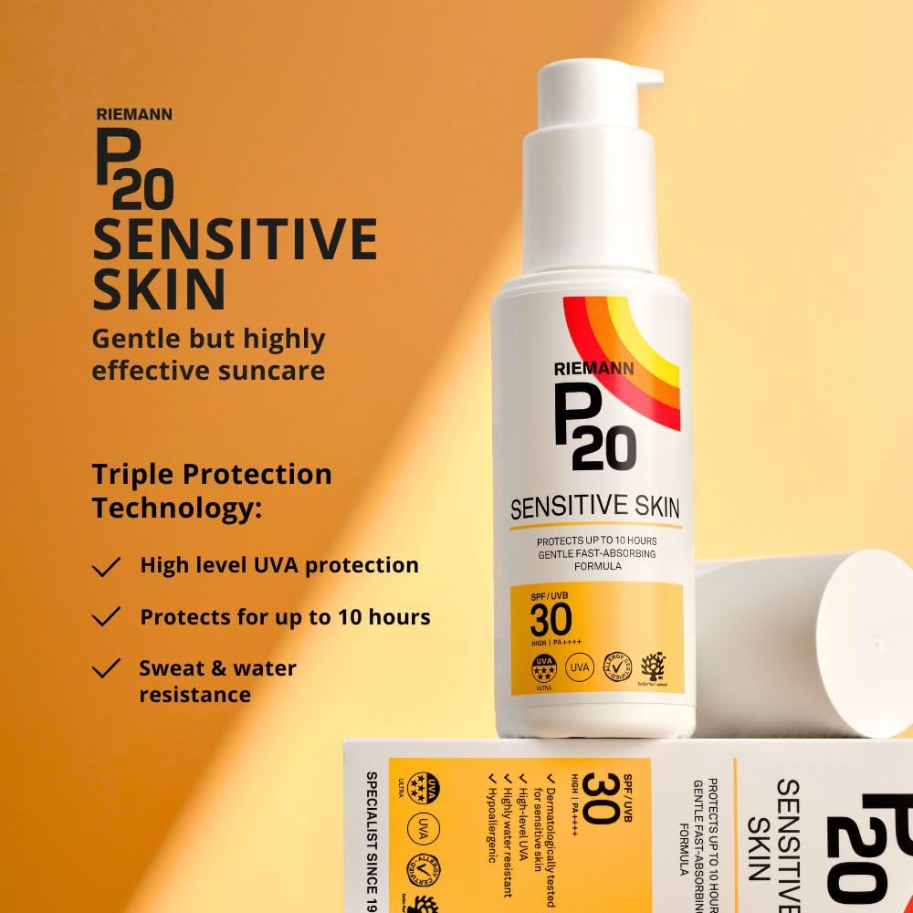 Riemann P20 Sensitive Sun Cream SPF30 200ml - Water Resistant High UVA Protection 10 Hour Sunscreen - Damaged Box