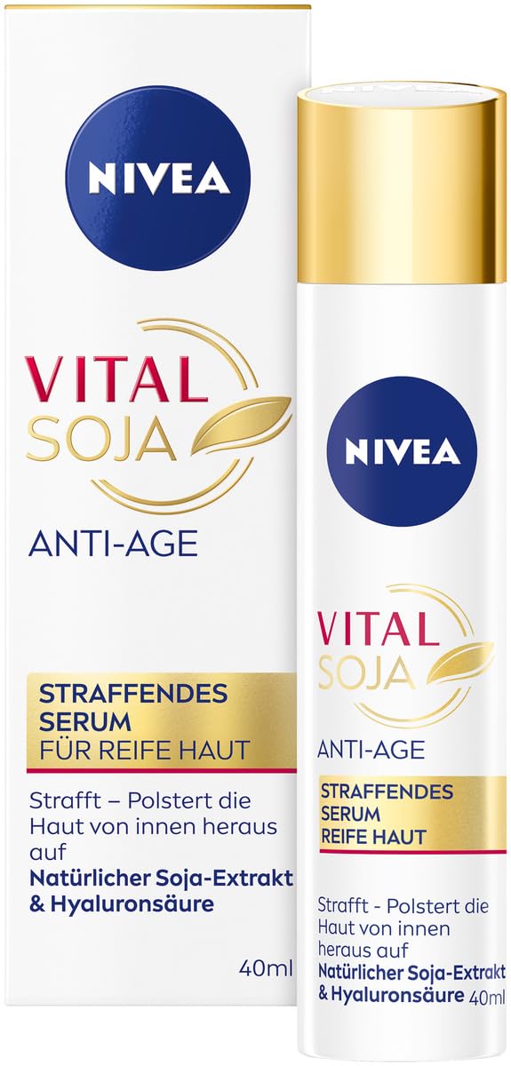 Nivea Vital Soja Anti-Age Firming Serum 40ml - Intensive Moisturising Face Serum for Mature Skin with Hyaluronic Acid - Damaged Box