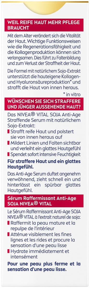 Nivea Vital Soja Anti-Age Firming Serum 40ml - Intensive Moisturising Face Serum for Mature Skin with Hyaluronic Acid - Damaged Box