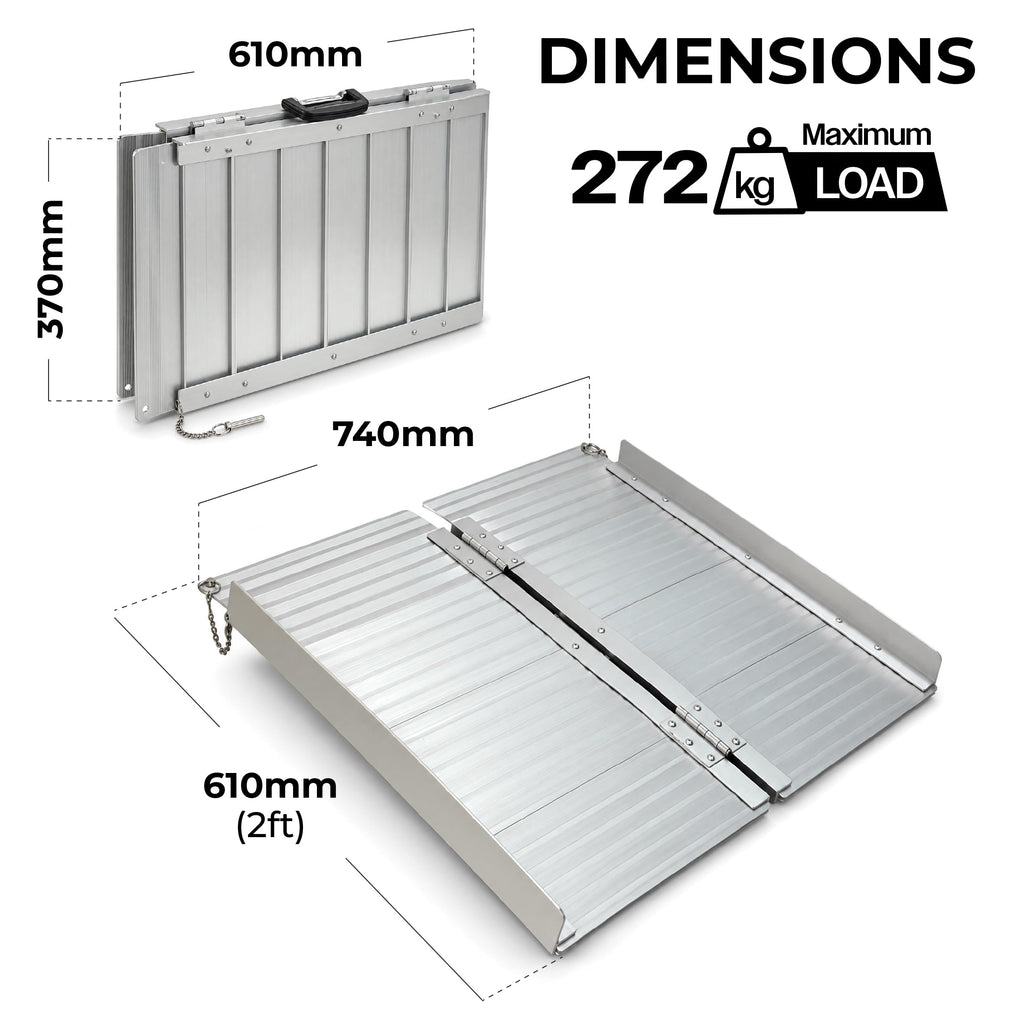Aidapt 2ft Lightweight Folding Aluminium Wheelchair Ramp - Portable Threshold Kerb Ramp for Mobility Scooter with Handle - Very Good