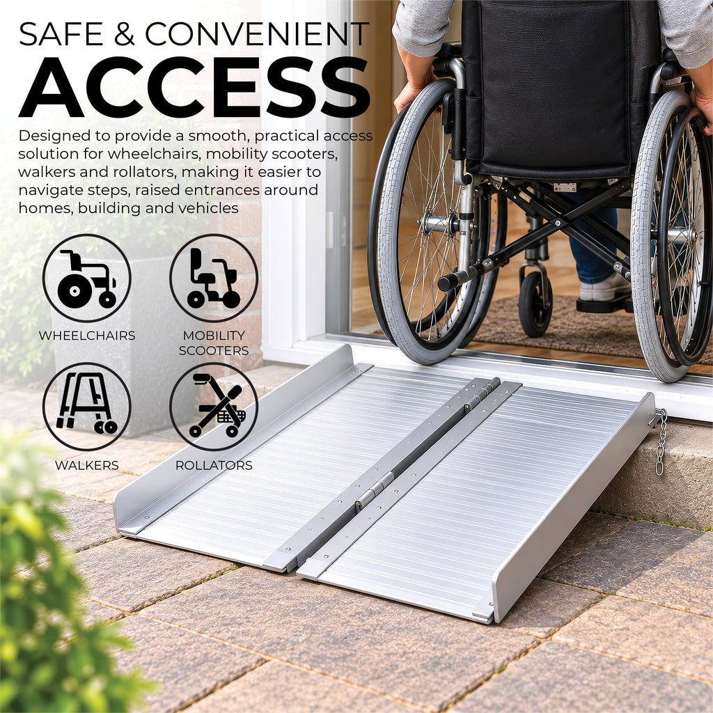 Aidapt 2ft Lightweight Folding Aluminium Wheelchair Ramp - Portable Threshold Kerb Ramp for Mobility Scooter with Handle - Very Good