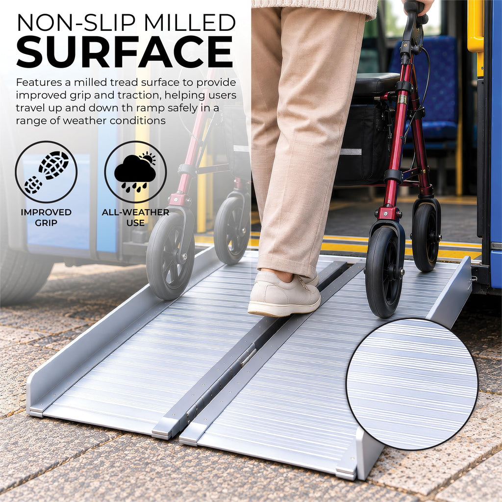 Aidapt 2ft Lightweight Folding Aluminium Wheelchair Ramp - Portable Threshold Kerb Ramp for Mobility Scooter with Handle - Very Good