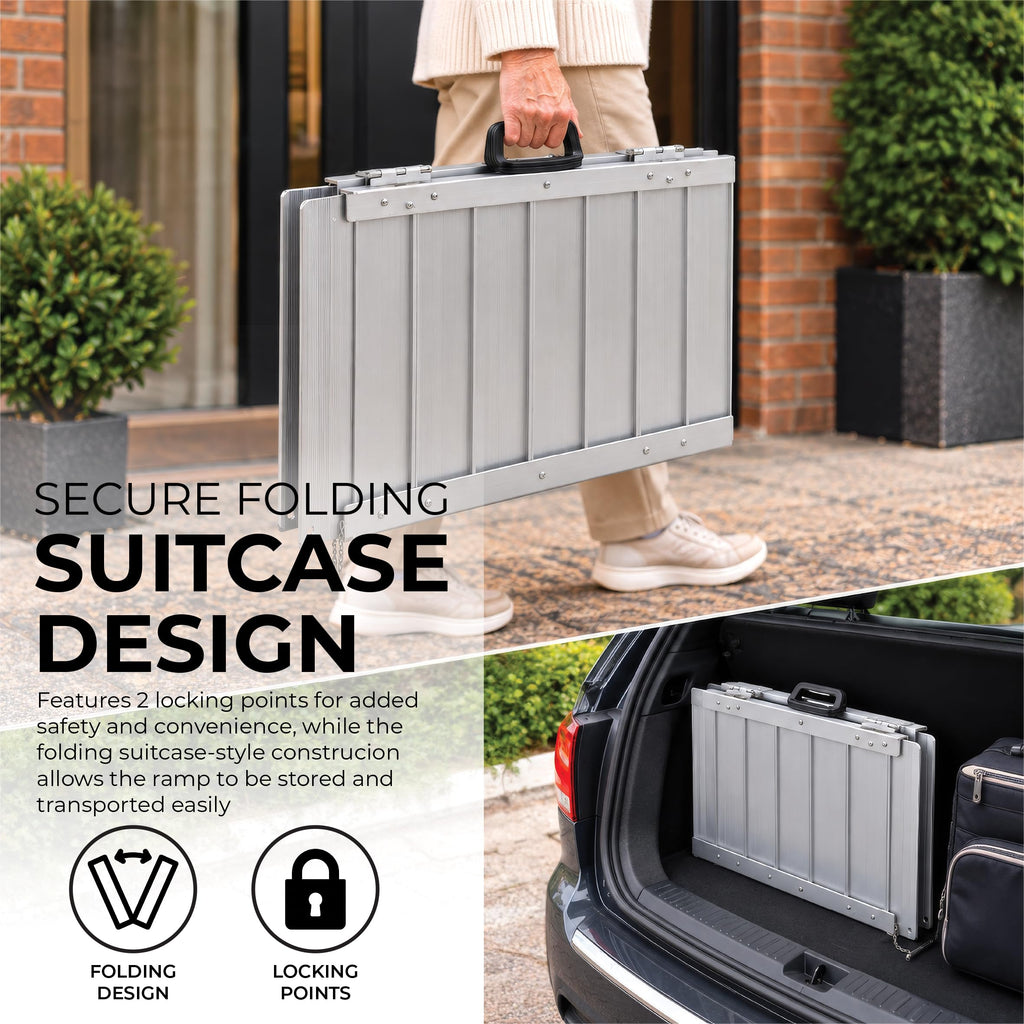 Aidapt 2ft Lightweight Folding Aluminium Wheelchair Ramp - Portable Threshold Kerb Ramp for Mobility Scooter with Handle - Very Good