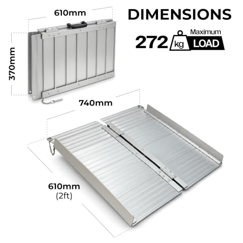 Aidapt 2ft Lightweight Folding Aluminium Wheelchair Ramp - Portable Threshold Kerb Ramp for Mobility Scooter with Handle - Very Good