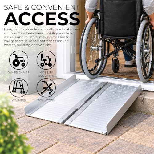Aidapt 2ft Lightweight Folding Aluminium Wheelchair Ramp - Portable Threshold Kerb Ramp for Mobility Scooter with Handle - Very Good