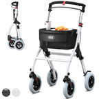 VOCIC Lightweight Indoor Walking Frame with Wheels and Tray - Foldable Aluminium Zimmer Frame Rollator for Small Doorways - White - New
