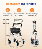 VOCIC Lightweight Indoor Walking Frame with Wheels and Tray - Foldable Aluminium Zimmer Frame Rollator for Small Doorways - White - New