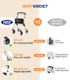 VOCIC Lightweight Indoor Walking Frame with Wheels and Tray - Foldable Aluminium Zimmer Frame Rollator for Small Doorways - White - New