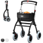 VOCIC Lightweight Indoor Walking Frame with Wheels and Tray - Foldable Aluminium Zimmer Frame Rollator for Small Doorways - White - New