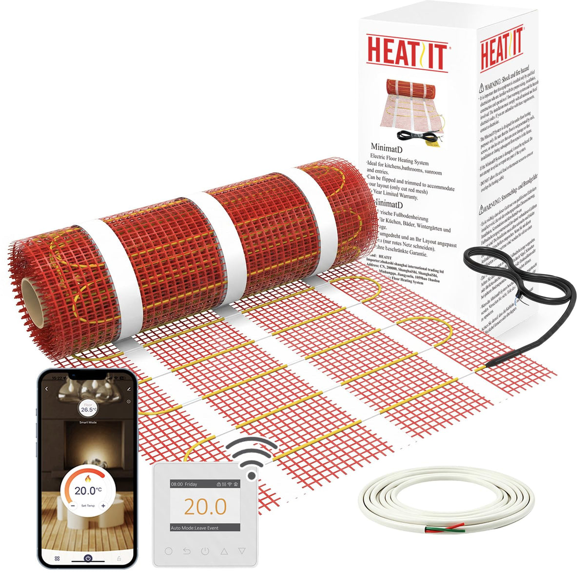 Heatit Electric Underfloor Heating Mat 1m² 200W/m² - Self-Adhesive Floor Heater - Damaged Box