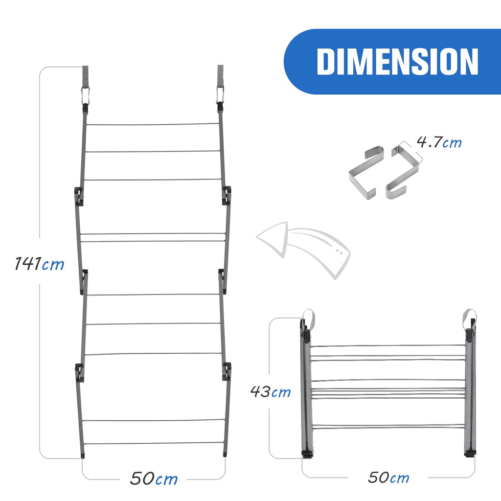 Rainberg Over The Door Clothes Airer - Foldable 10-Bar Laundry Drying Rack Indoor Outdoor 4kg Capacity - Very Good
