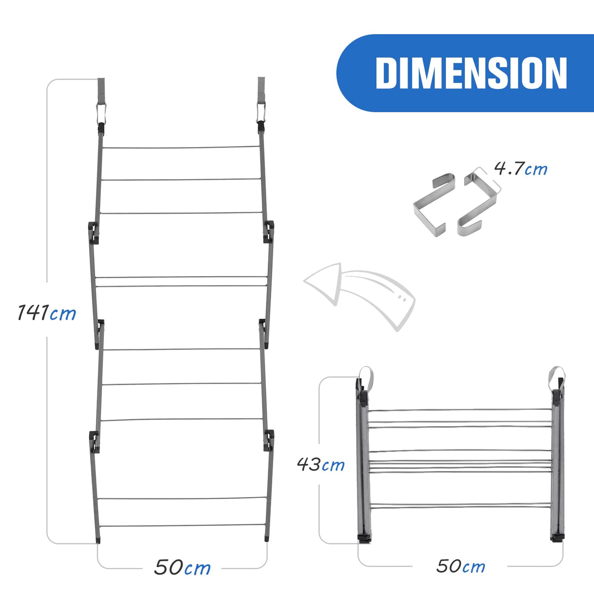 Rainberg Over The Door Clothes Airer - Foldable 10-Bar Laundry Drying Rack Indoor Outdoor 4kg Capacity - Very Good
