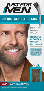 Just For Men Moustache & Beard Dye - Medium Brown M35 - Eliminates Grey For Thicker Fuller Look - Damaged Box