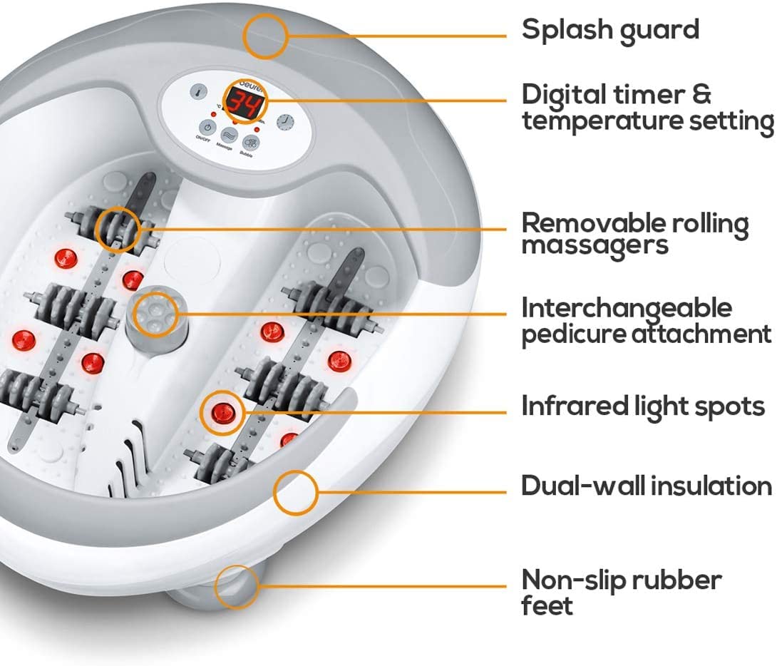 Beurer FB50 Foot Spa Massager with Water Heater - Bubble and Vibration Footbath with Infrared Light, Pedicure Attachments - Very Good