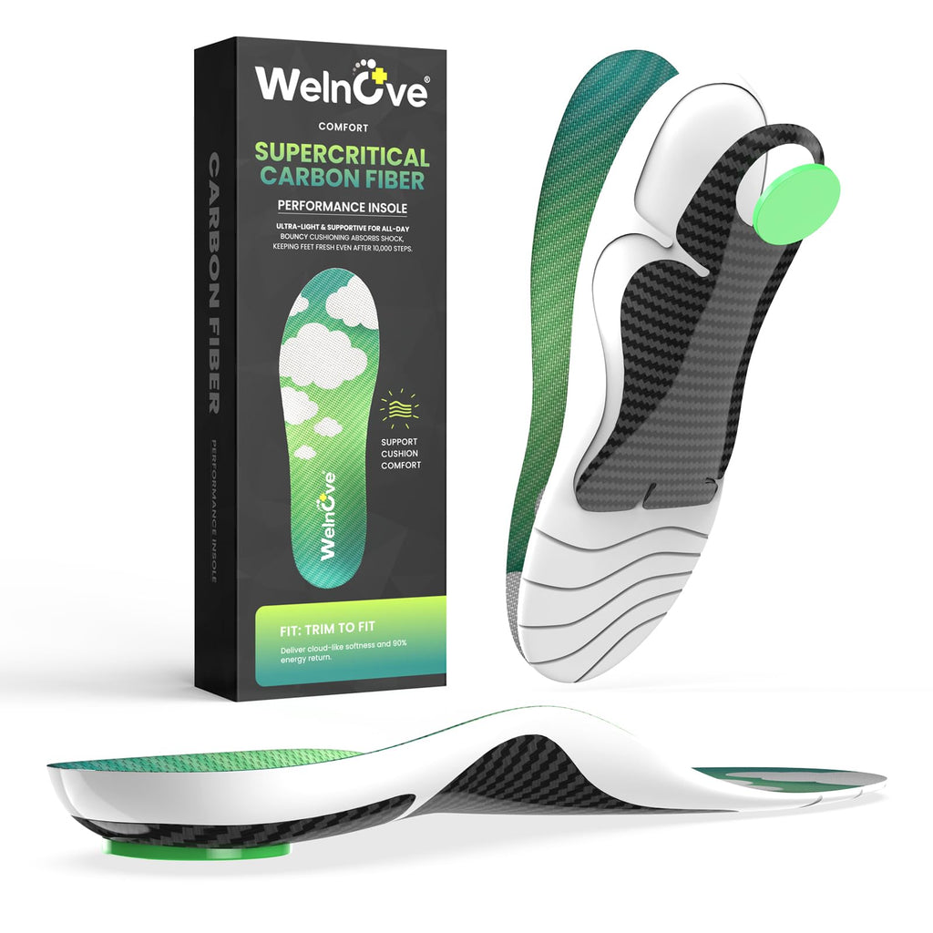 Carbon Fiber Sports Insoles - Arch Support Shock Absorbing Orthotic Shoe Inserts for Running Basketball Hiking - Size XS - Very Good