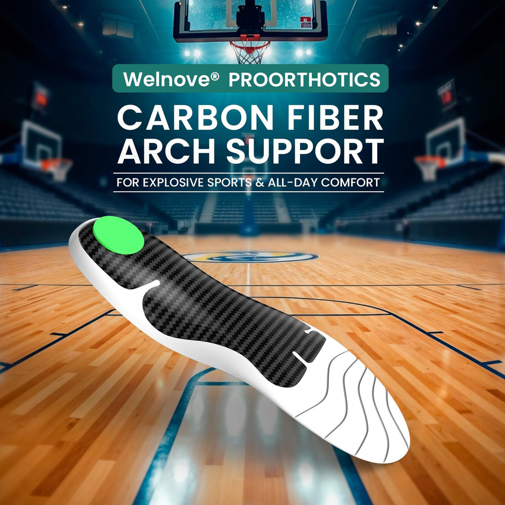 Carbon Fiber Sports Insoles - Arch Support Shock Absorbing Orthotic Shoe Inserts for Running Basketball Hiking - Size XS - Very Good