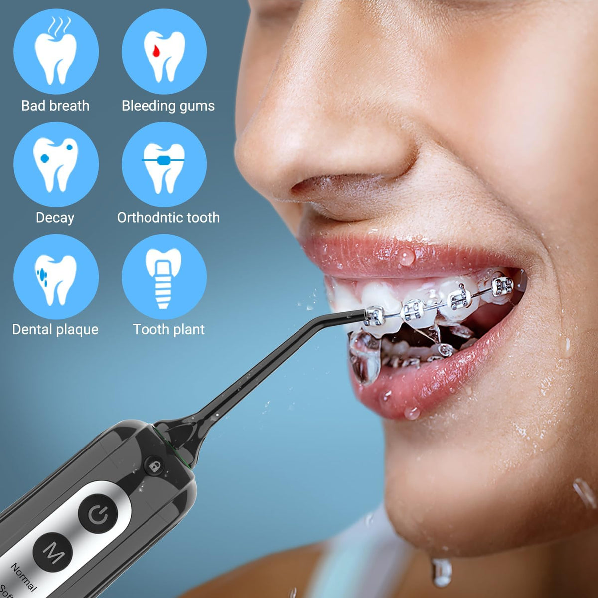 INSMART Cordless Water Dental Flosser - Rechargeable Oral Irrigator Teeth Cleaner, 300ml Tank, 6 Modes, IPX7 Waterproof - Black - New