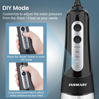 INSMART Cordless Water Dental Flosser - Rechargeable Oral Irrigator Teeth Cleaner, 300ml Tank, 6 Modes, IPX7 Waterproof - Black - New